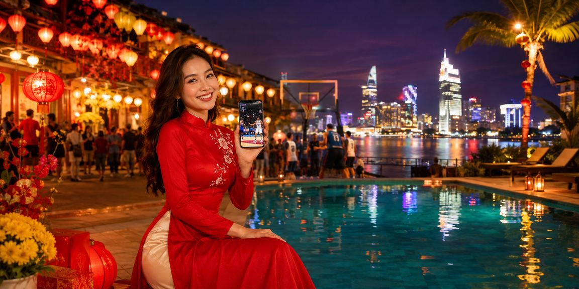 Không khí cá cược bóng rổ tại Hội An với trang phục áo dài truyền thống Việt Nam